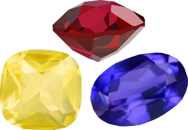 Trois gemmes brillantes isolées sur l'illustration blanche — Image vectorielle