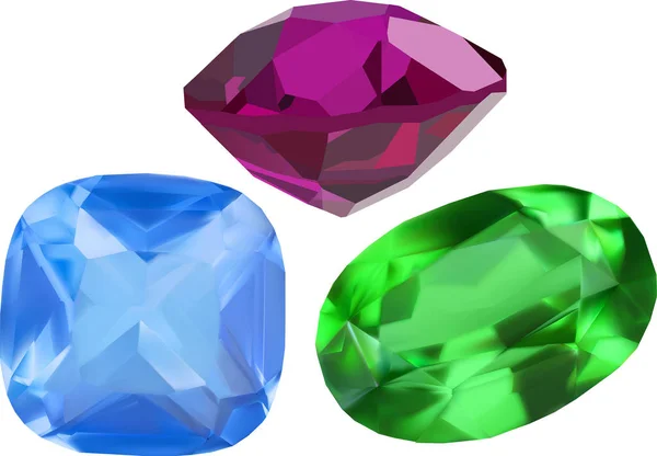 Three isolated on white gems illustration — Stock Vector