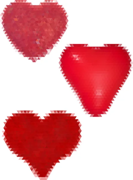 Tres corazones rojos de triángulos aislados en blanco — Archivo Imágenes Vectoriales