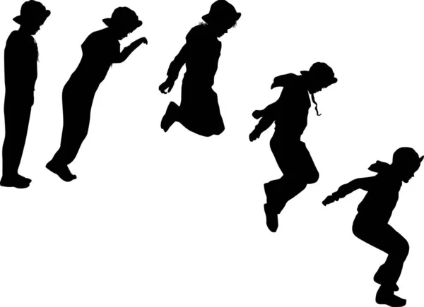 Kollektion von fünf springenden Mädchensilhouetten auf Weiß — Stockvektor