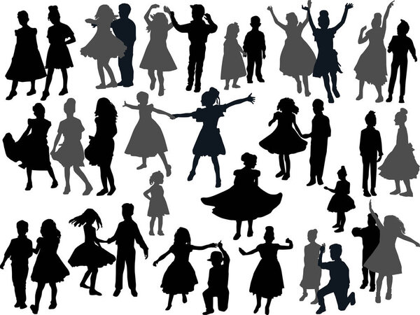 dancing child silhouettes collection isolated on white