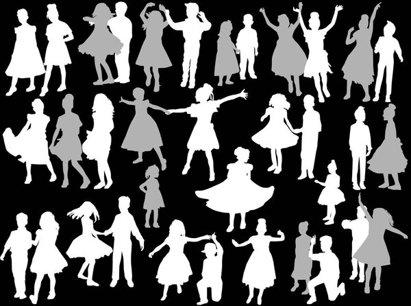 dancing child silhouettes with shadows collection on black