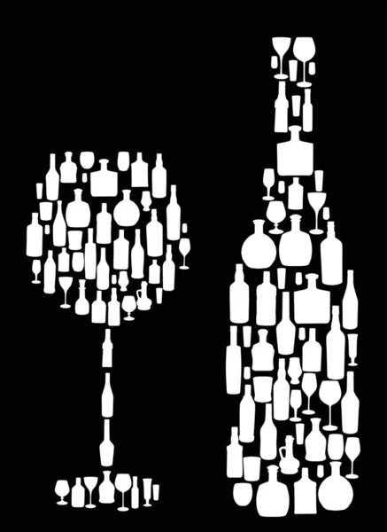 Σύνθετο λευκό γυαλί και μπουκάλι σε μαύρο — Διανυσματικό Αρχείο