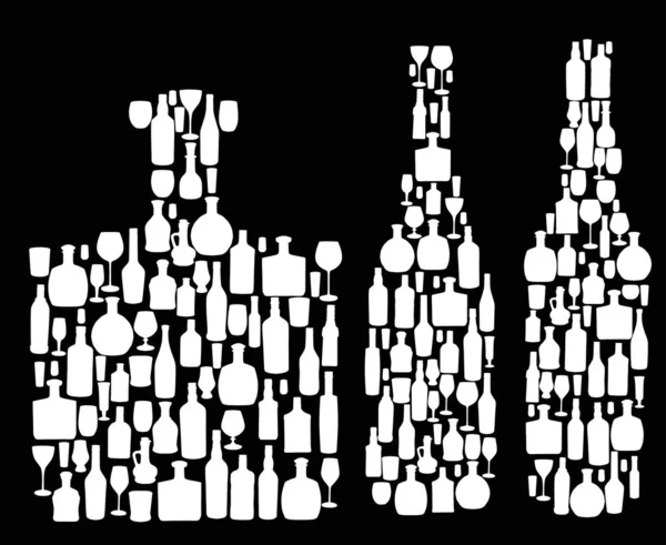Complex white three bottles on black — Stock Vector