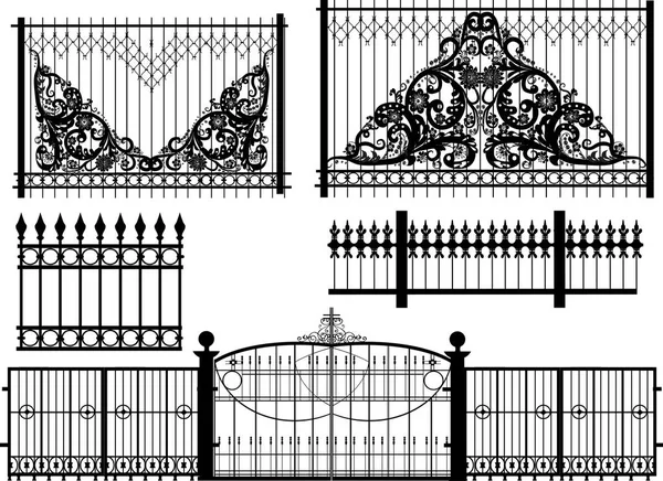 Set di recinzioni decorate frammenti isolati su bianco — Vettoriale Stock