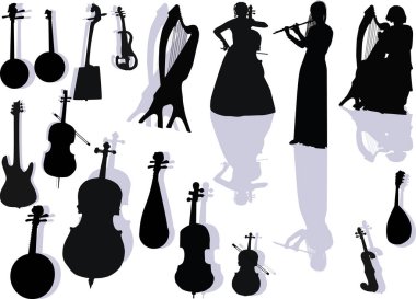 üç müzisyen ve gölgeli enstrümanlar