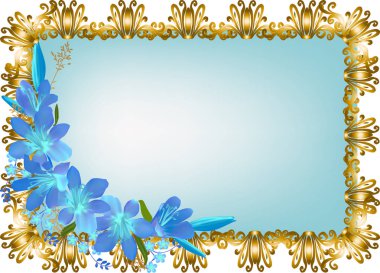 blue lilies in brown frame isolated on white
