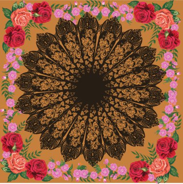 decorated by roses square on orange background