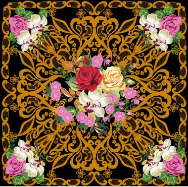 Kare dekorasyon, ortasında çiçekler var.