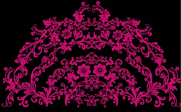 Roze ornament halve cirkel decoratie op zwart — Stockvector
