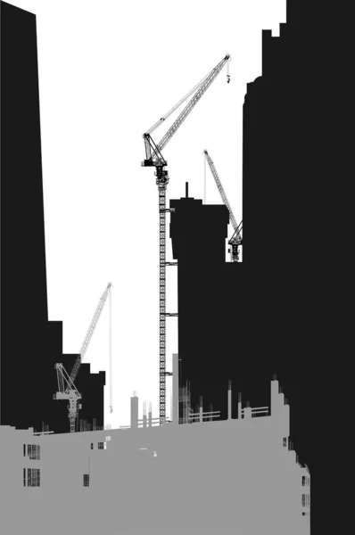 Very high building crane at work on white — Stock Vector