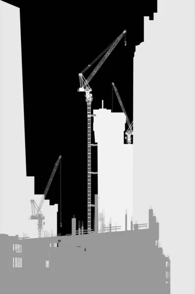 Very high grey building cranes at work — Stock Vector