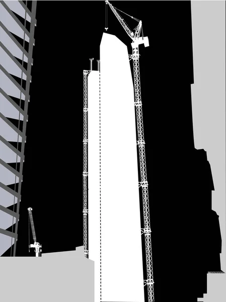 Дуже високий сірий будівельний кран на роботі — стоковий вектор