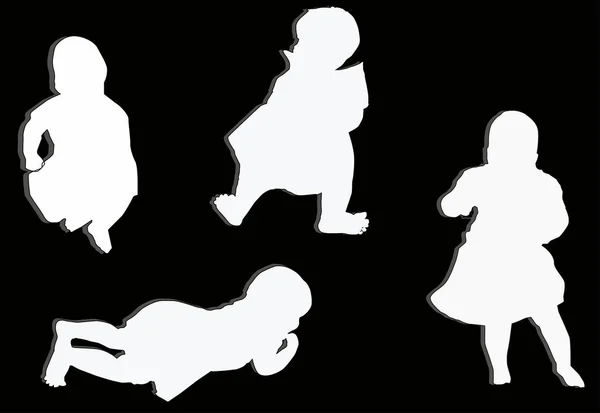 Quatre petites silhouettes blanches de fille isolée — Image vectorielle
