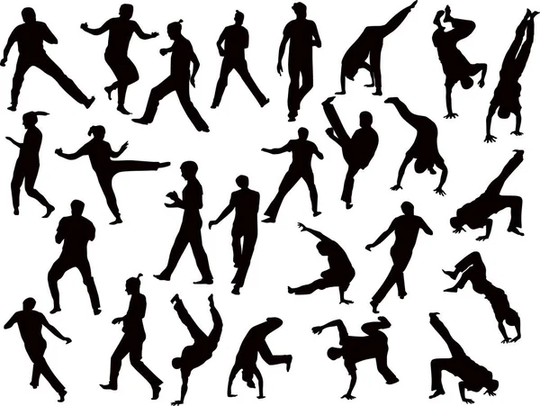 Twenty six fighter silhouettes isolated on white — Stock Vector