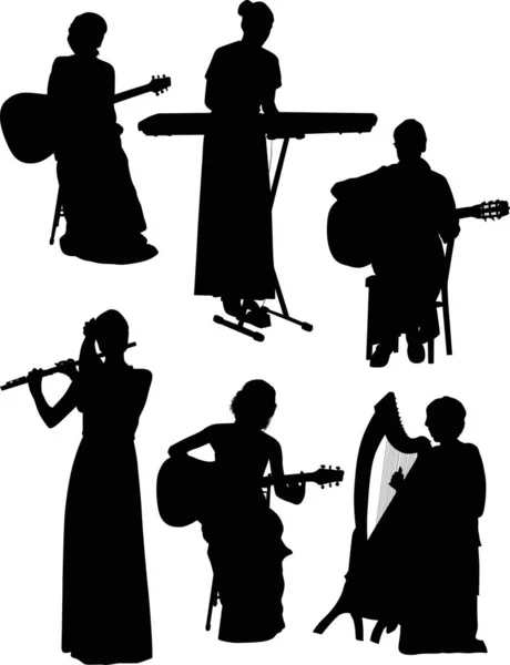 Шість музикантів ізольовані на білому тлі — стоковий вектор