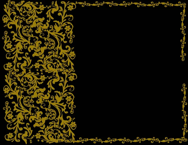 Dark yellow curled frame ornament isolated on black — ストックベクタ