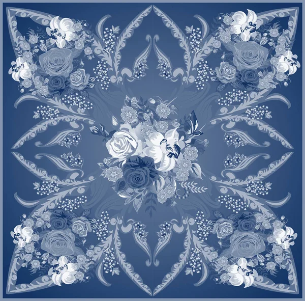 Décoré par des roses bleues illustration carrée — Image vectorielle