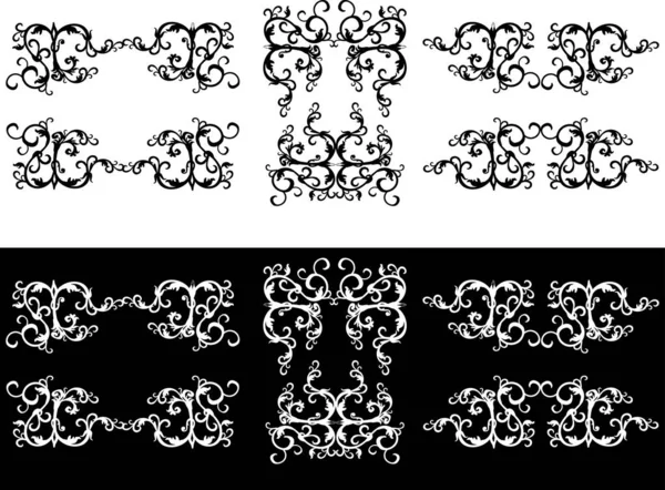 Елементи орнаменту, встановлені на білому і чорному тлі — стоковий вектор
