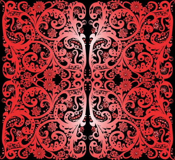 Siyah üzerine kırmızı çiçek kare tasarımı — Stok Vektör
