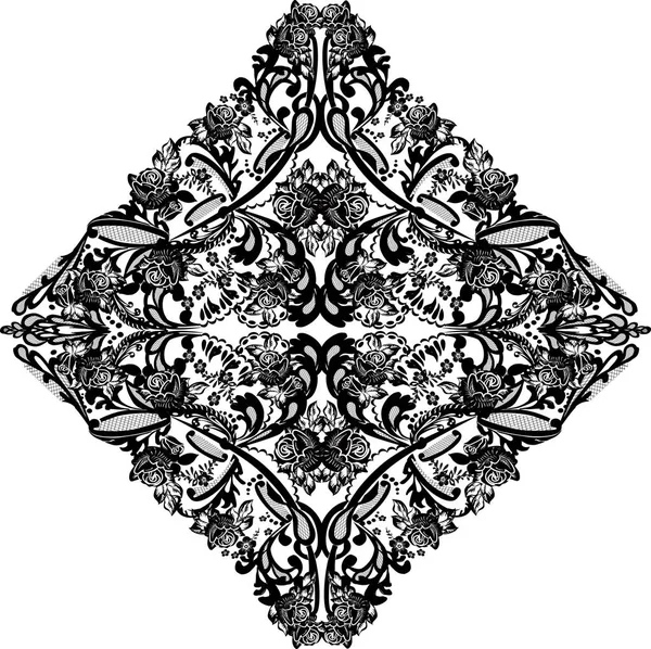 Black symmetrical decorated abstract rhomb — Wektor stockowy