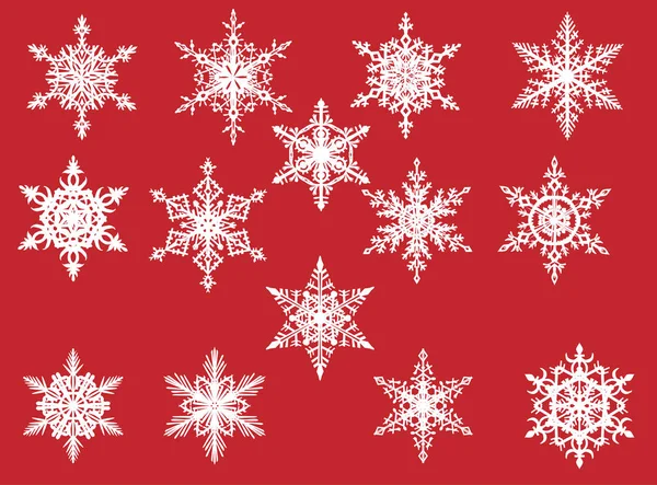 Fourteen white snowflakes set — 스톡 벡터