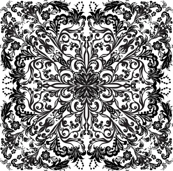 Schwarzes symmetrisch dekoriertes abstraktes Quadrat — Stockvektor
