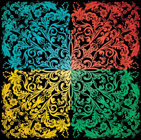 Čtyři barvy čtvercové dekorace na černé — Stockový vektor