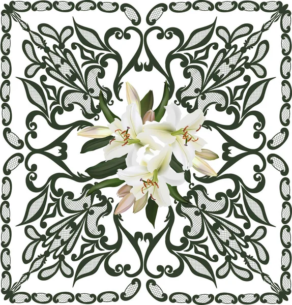 Design vert foncé avec trois fleurs de lis — Image vectorielle