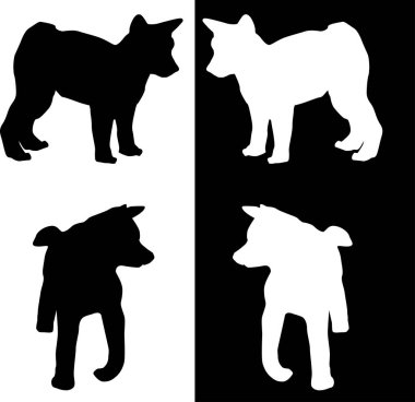 Yavru köpek siluetleri siyah beyaz izole edilmiş.