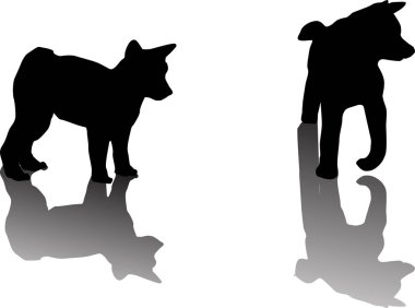 two puppy silhouettes with shadows on white