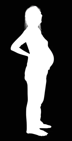 임신 한 여성 실루엣은 검은 색에 고립되어 있다 — 스톡 벡터