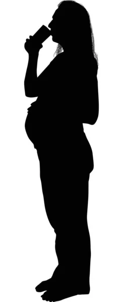 Pregnant woman drinking from glass on white — Stock Vector