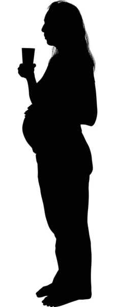 Femme enceinte avec verre sur blanc — Image vectorielle