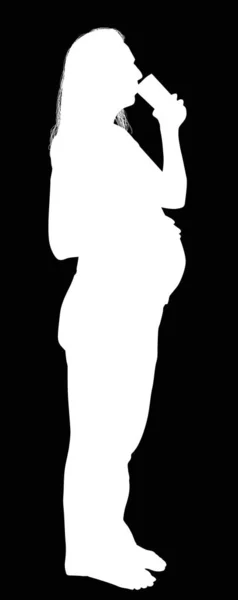 Femme enceinte buvant du verre sur noir — Image vectorielle