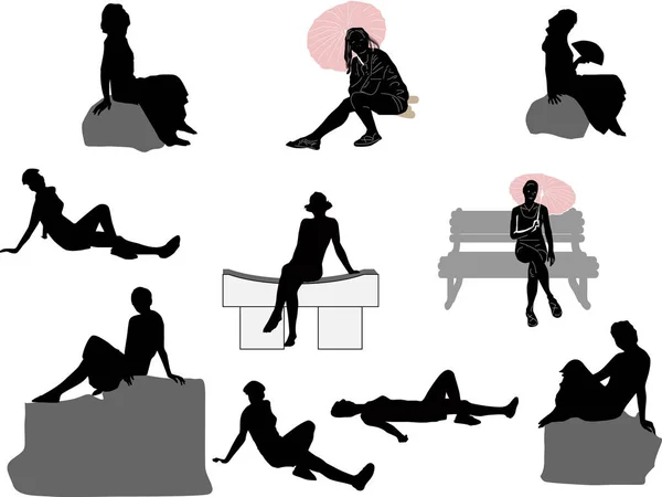 Set of ten relaxing women isolated on white — Stock Vector