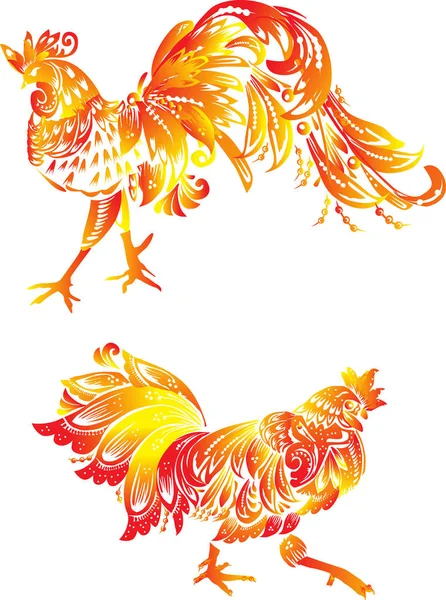Dos gallos de llama naranja sobre blanco — Archivo Imágenes Vectoriales