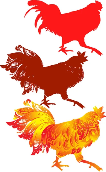 Tres gallos de llama roja en blanco — Archivo Imágenes Vectoriales