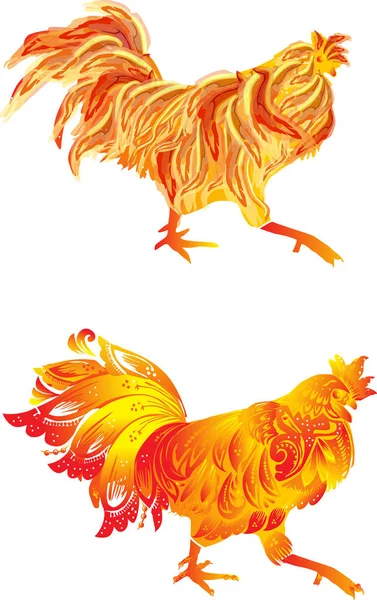 Two red flame roosters on white — Stock Vector