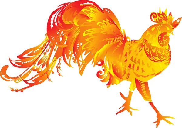白に1匹の赤い炎の雄鶏 — ストックベクタ