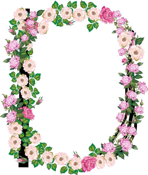 Letra D de rosa e brier flores isoladas em branco — Vetor de Stock