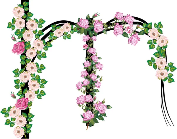バラの文字Mと白に隔離された花 — ストックベクタ