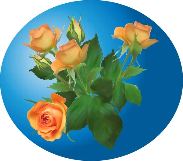 Cinq fleurs roses orange sur fond bleu — Image vectorielle