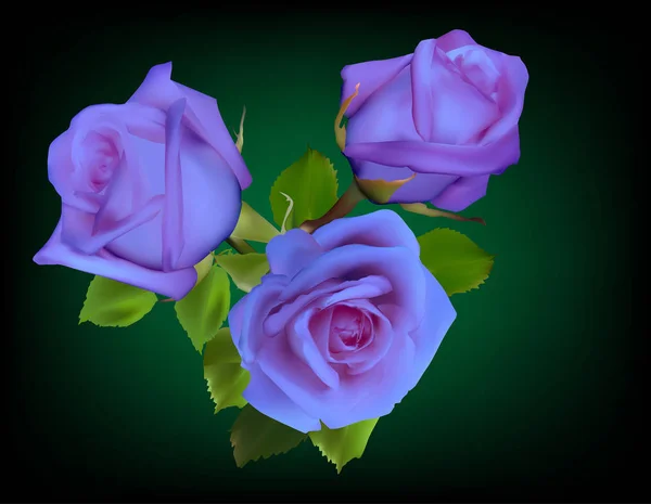 Ομάδα από μπλε τριαντάφυλλο λουλούδια σε σκούρο πράσινο — Διανυσματικό Αρχείο