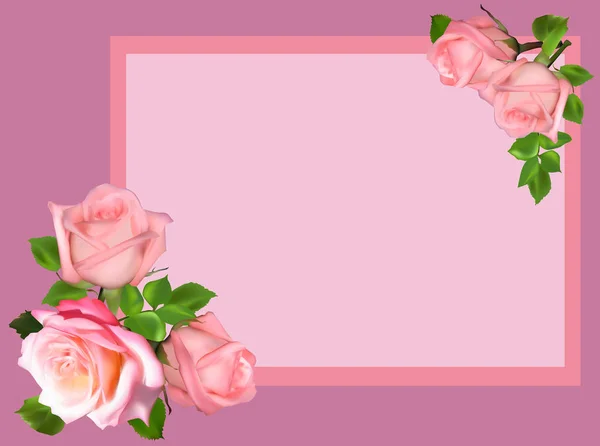 Moldura rosa com cinco flores de rosa —  Vetores de Stock