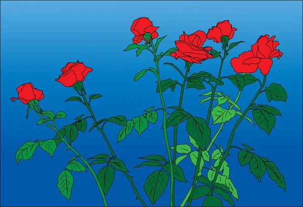 Rosal con seis flores en azul — Archivo Imágenes Vectoriales