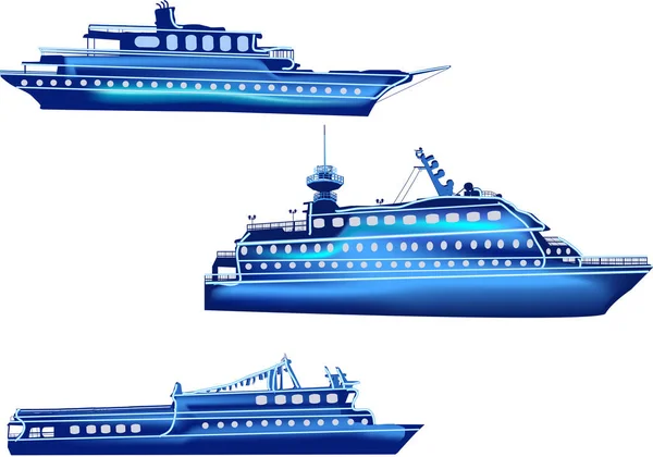 Tři modré lodě izolované na bílém — Stockový vektor