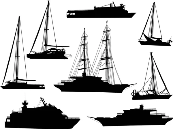 Colección de ocho barcos en blanco — Vector de stock