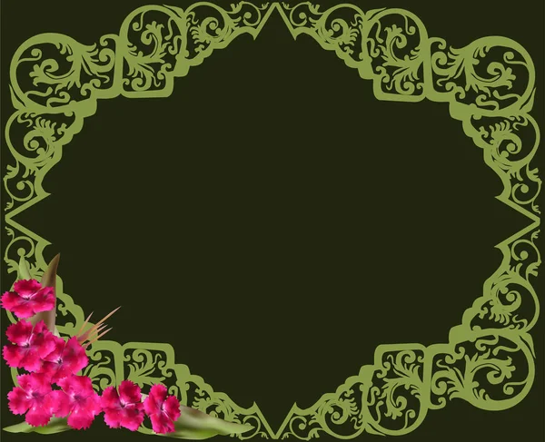 Fiori rosa in cornice verde — Vettoriale Stock
