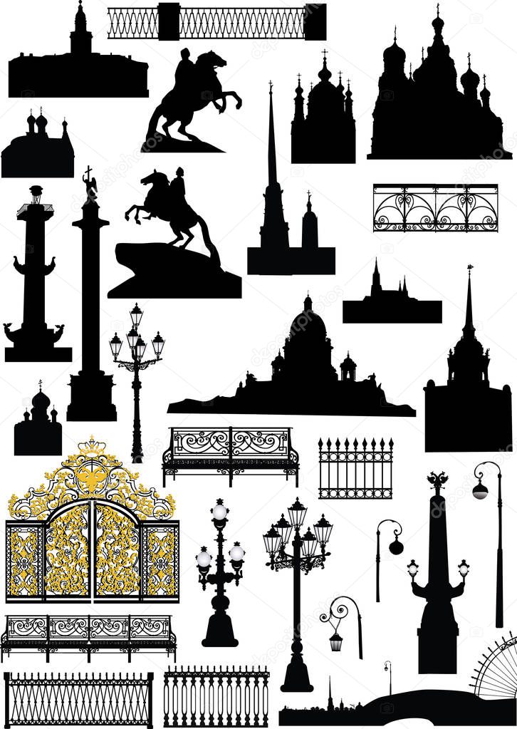 Saint-Petersburg silhouettes isolated on white